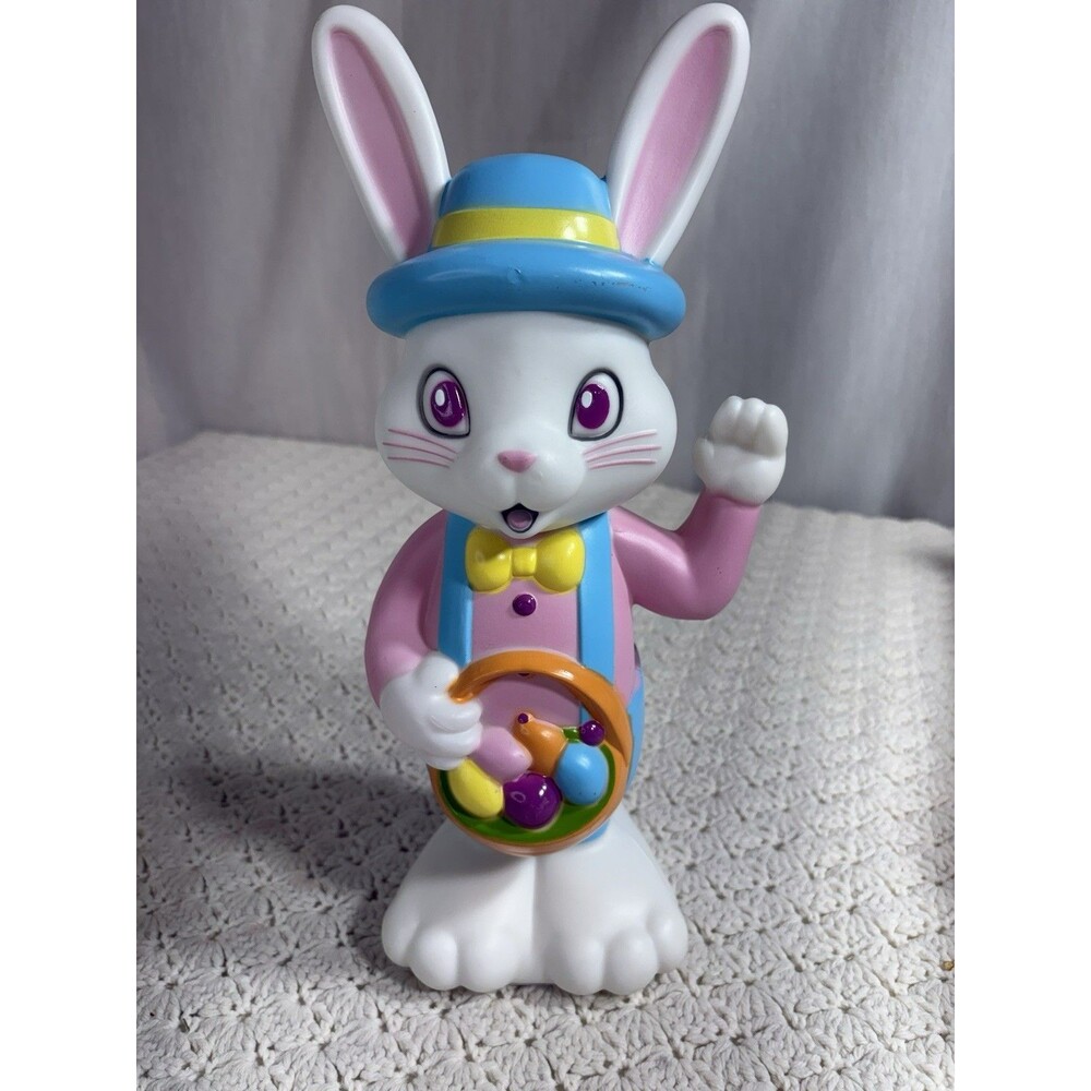 2025 Gemmy Waving Easter Bunny with Egg Basket Light Up 14" Tabletop Blow Mold